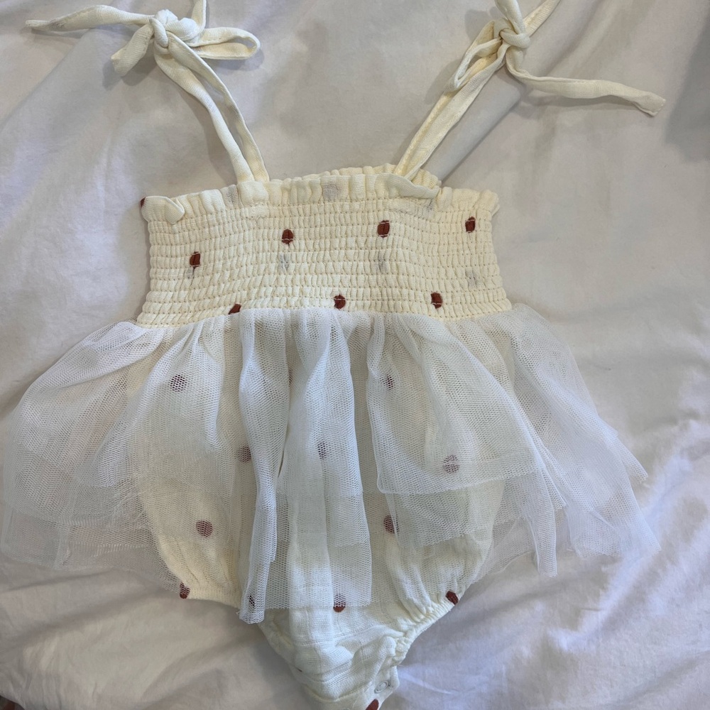Angel Dear Cream and Brown Polka Dot Tulle Dress